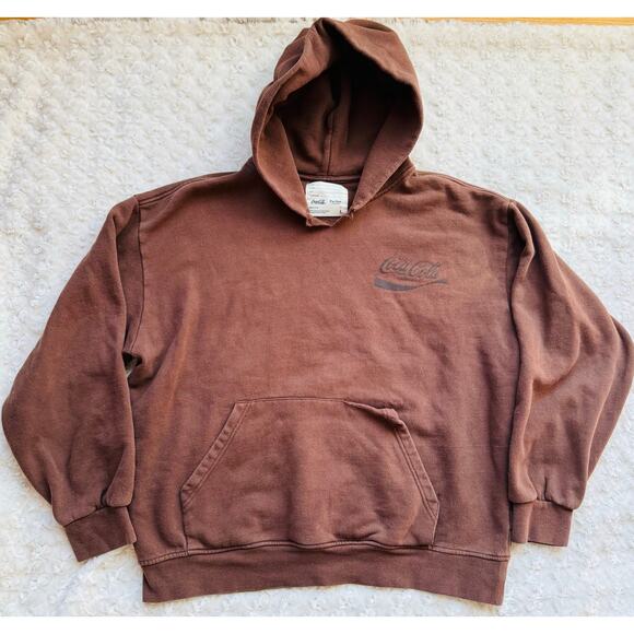 PacSun Unisex CocaCola Brown Cotton Distressed Hoodie Sweatshirt Size Large - Picture 1 of 8